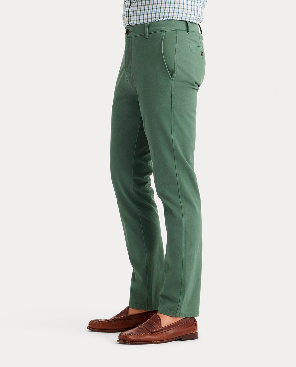 Calças Chino Casual de Corte Slim Verde-3