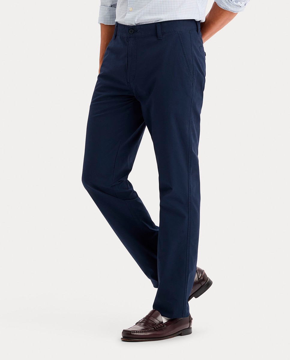 Calças Chino Casual de Corte Slim Azul-marinho-2