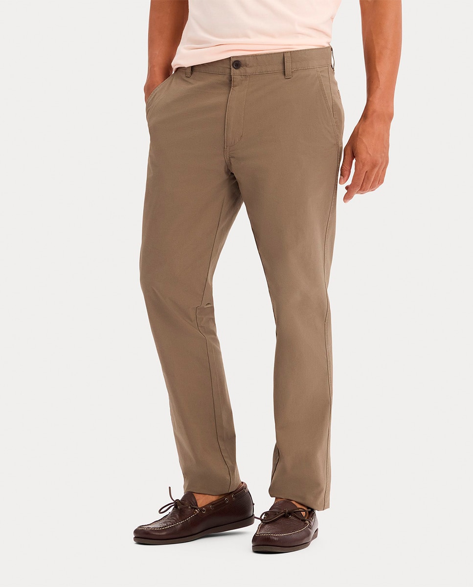Calças Chino Casual de Corte Slim Castanho-2