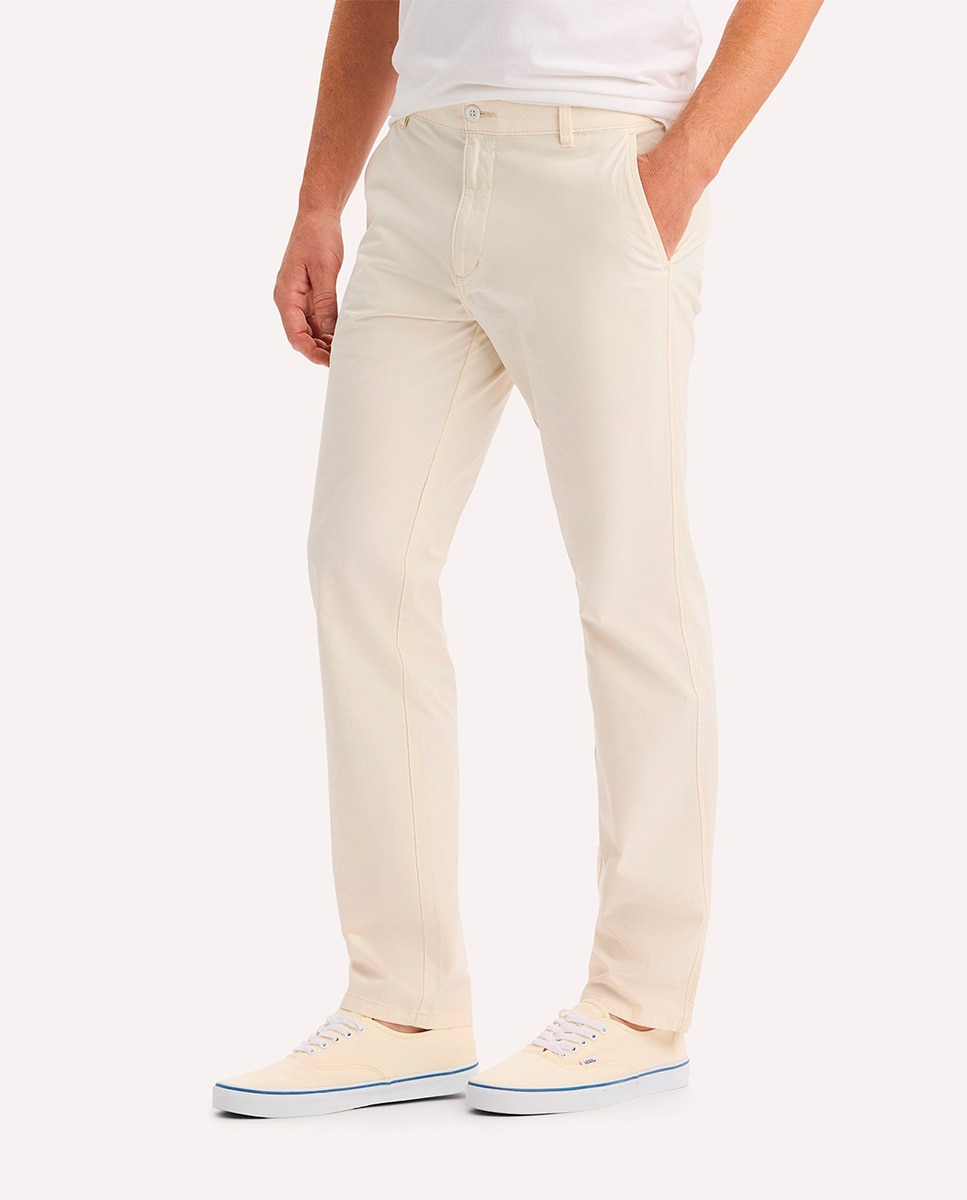 Calças Chino Casual de Corte Slim Creme-2