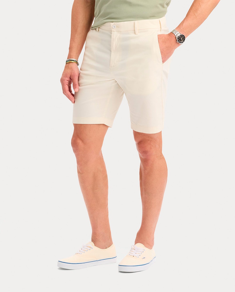 Calções Slim Fit em Tecido Elástico Creme-2