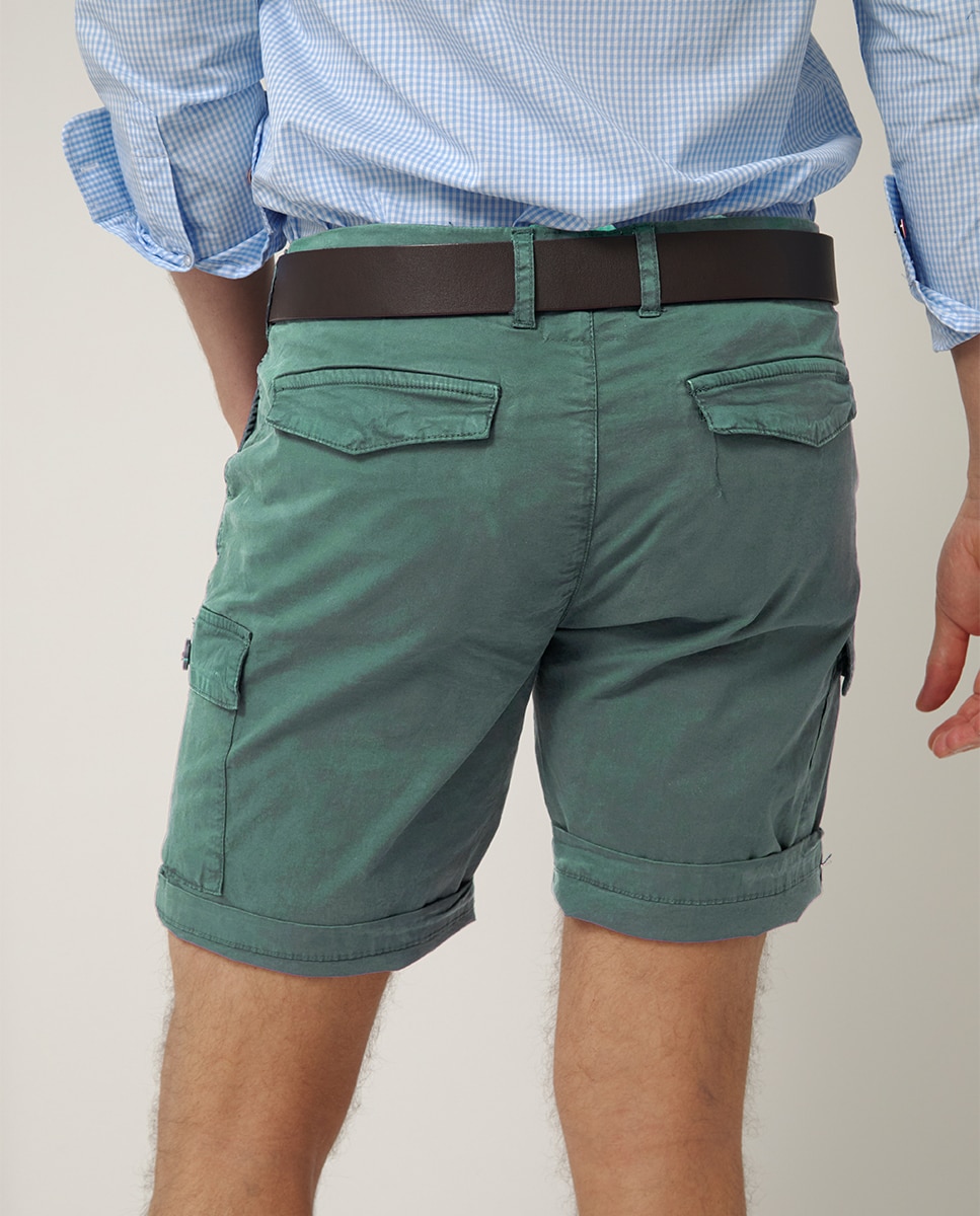 Calções Cargo com Bolsos Laterais Azul-marinho-4