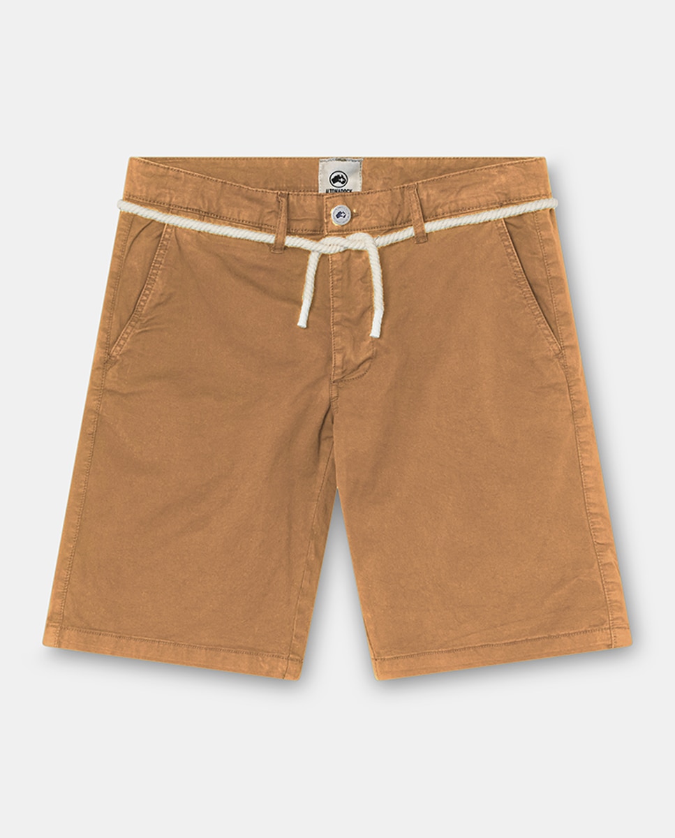 Calções Chino com Cordão na Cintura Camel-4