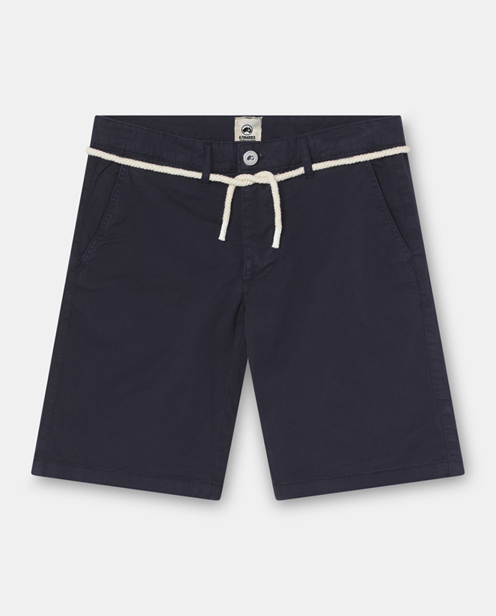 Calções Chino com Cordão na Cintura Azul-5