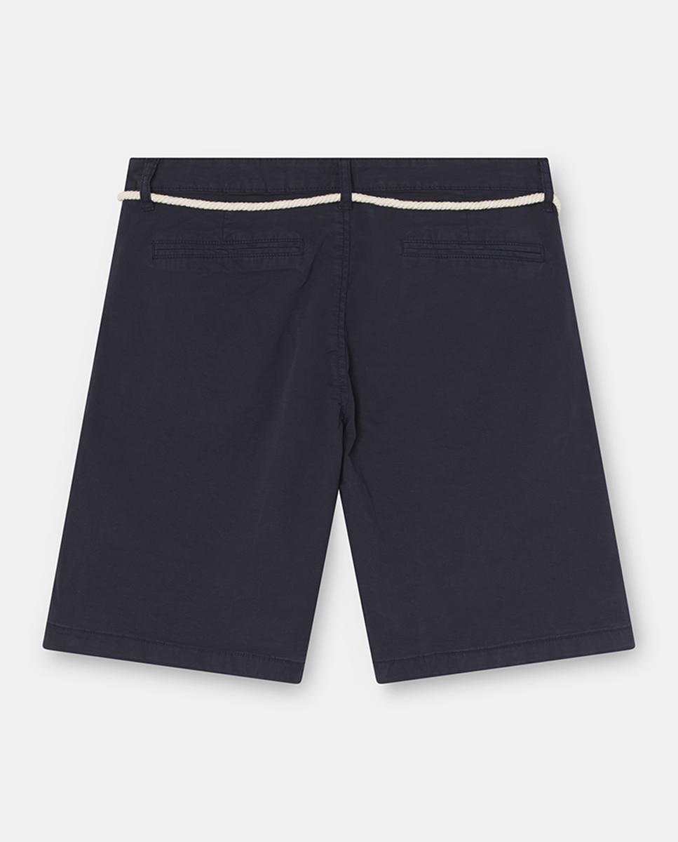 Calções Chino com Cordão na Cintura Azul-6