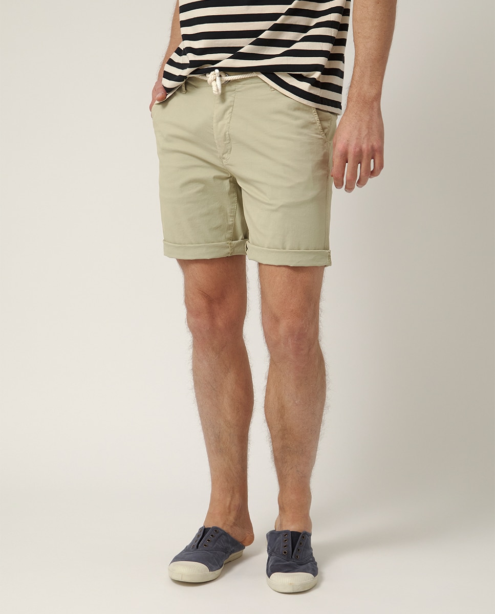 Calções Chino com Cordão na Cintura Bege-2