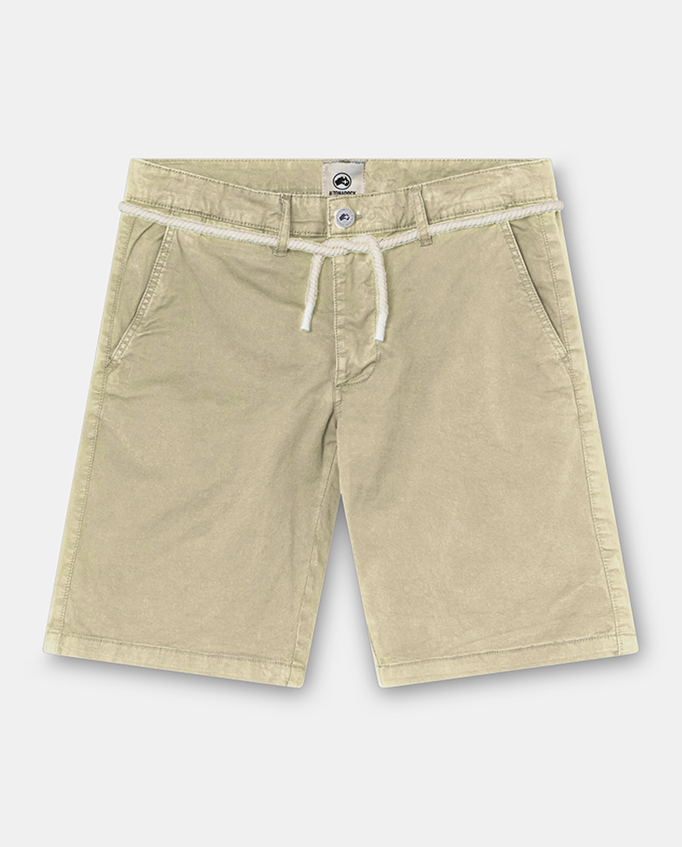 Calções Chino com Cordão na Cintura Bege-5