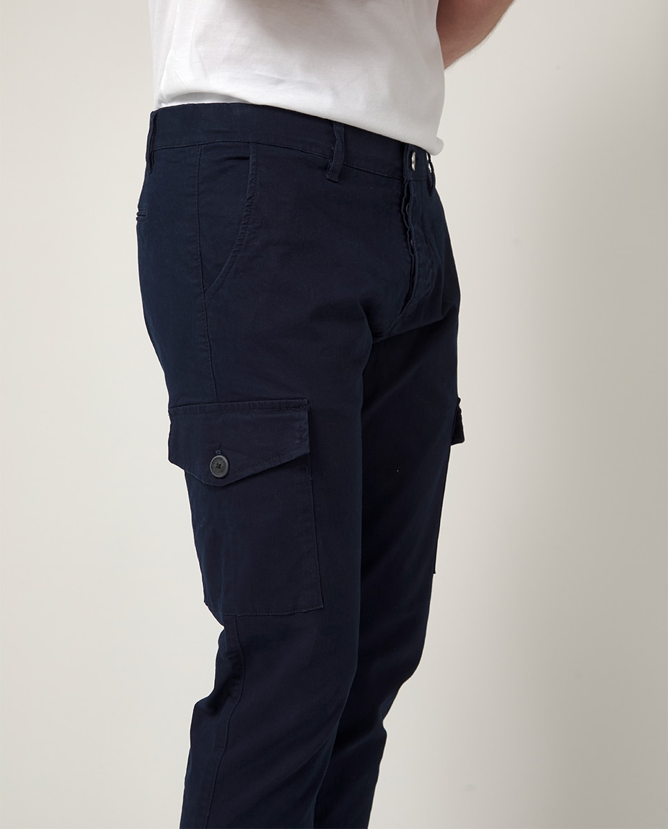 Calças Cargo com Bolsos Exteriores Azul-marinho-4