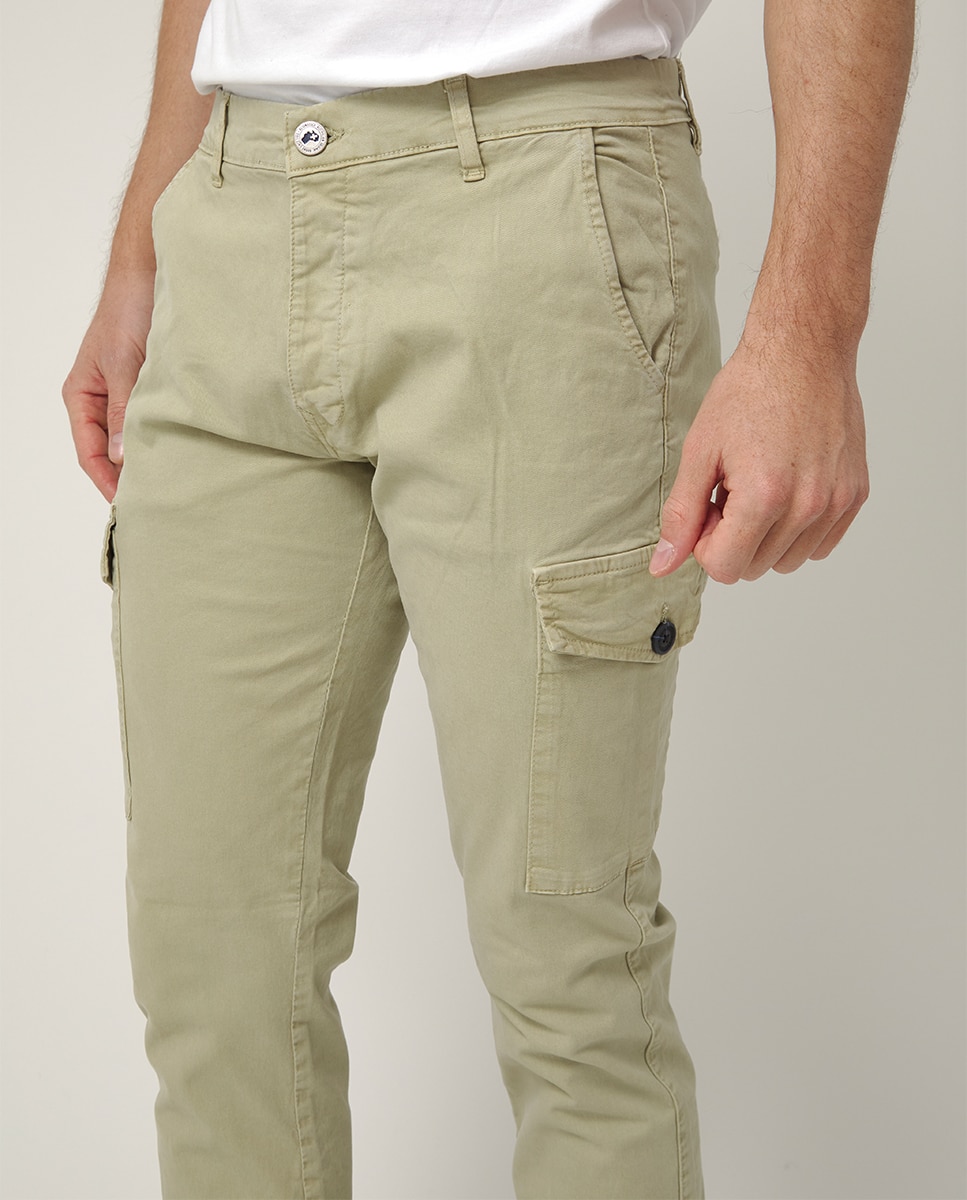 Calças Cargo com Bolsos Exteriores Bege-3