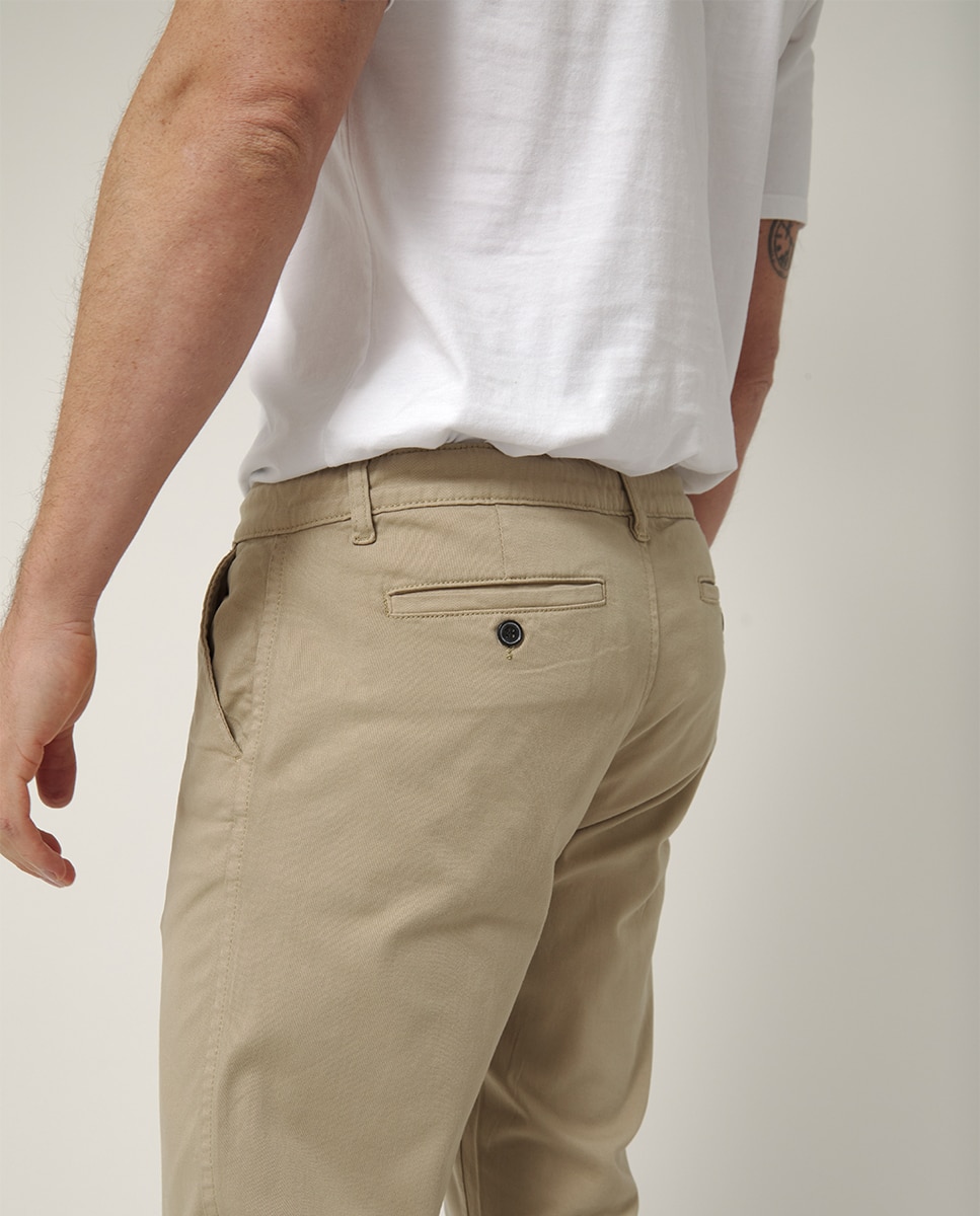 Joggers Regular Fit em Tecido Ligeiro com Cordão Bege-3