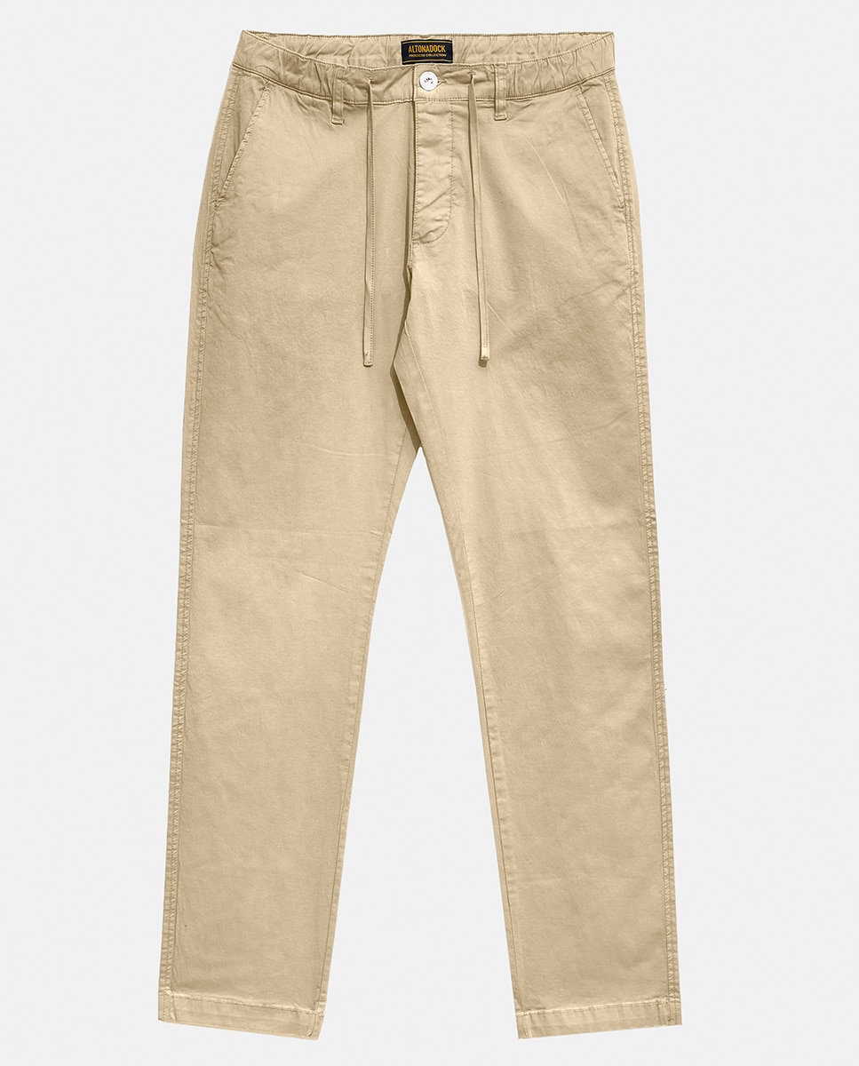 Joggers Regular Fit em Tecido Ligeiro com Cordão Bege-4