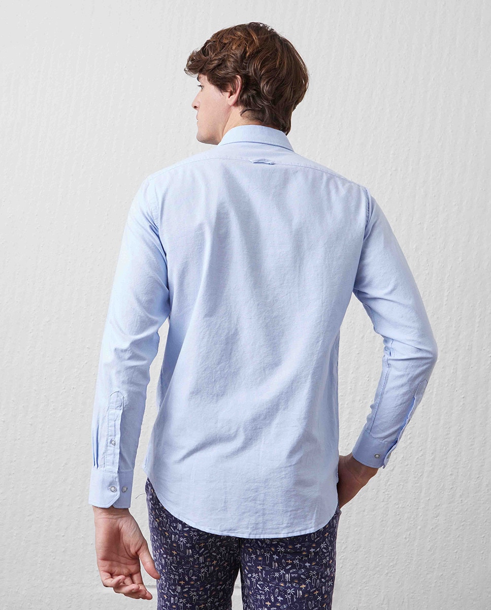 Camisa Básica com Padrão Slim Azul-claro-2