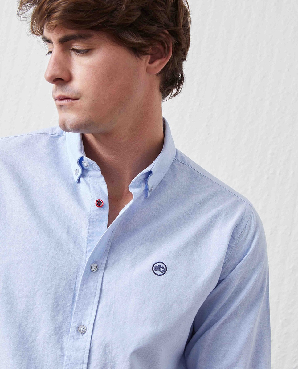 Camisa Básica com Padrão Slim Azul-claro-3