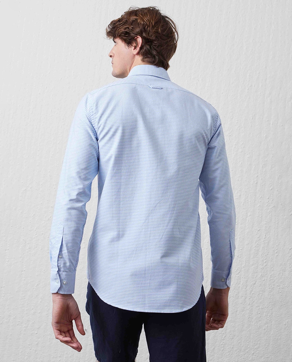 Camisa Básica aos Quadrados Vichy com Padrão Slim Azul-claro-2