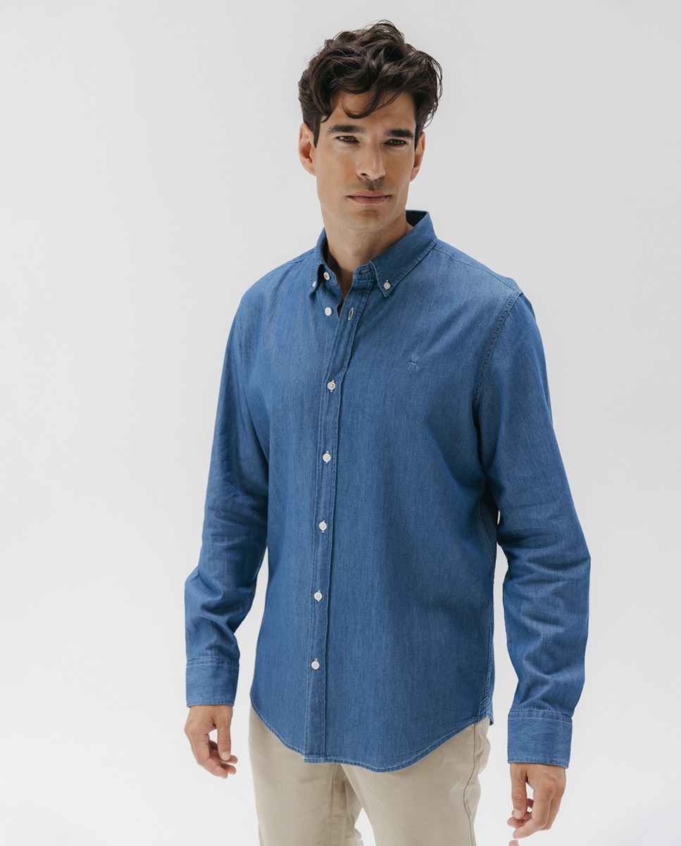 El Pulpo - Camisa de hombre de tejido denim con cuello botón.