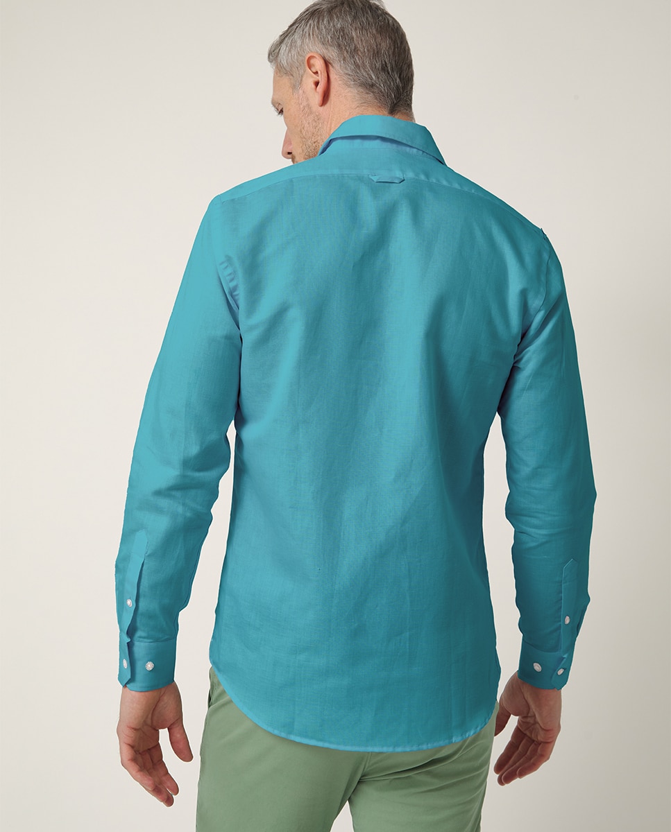 Camisa de Manga Comprida com Logótipo Bordado Azul-2