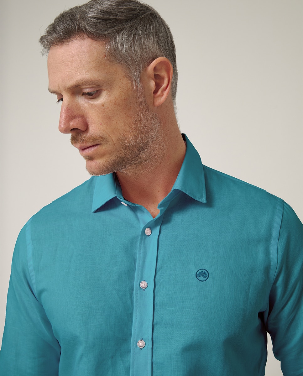 Camisa de Manga Comprida com Logótipo Bordado Azul-3
