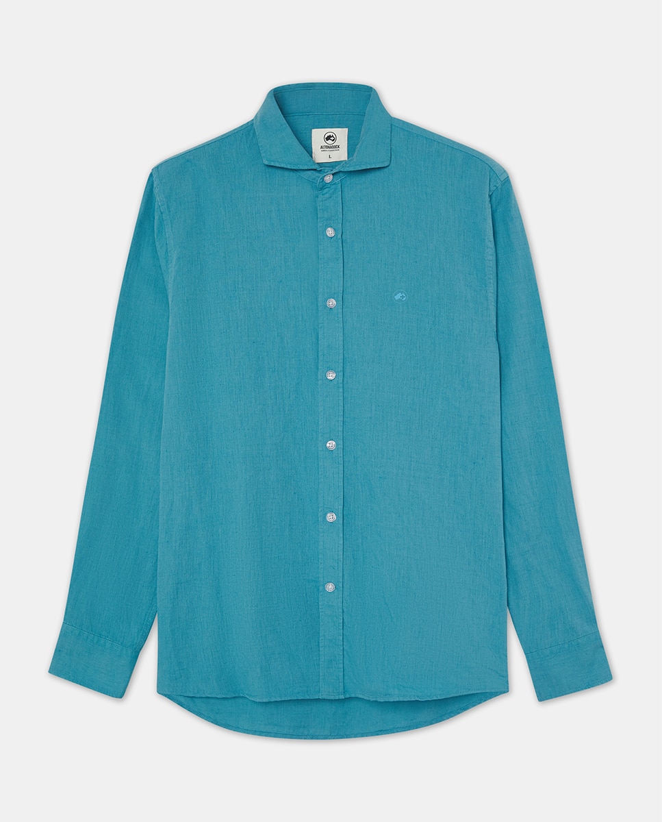 Camisa de Manga Comprida com Logótipo Bordado Azul-4