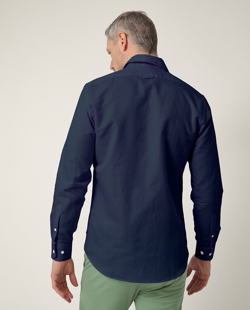 Camisa de Manga Comprida com Logótipo Bordado Azul-marinho-2