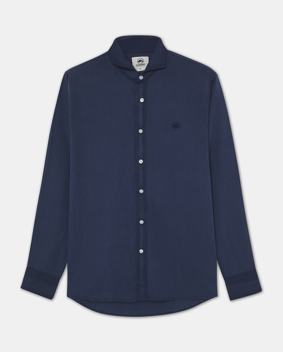 Camisa de Manga Comprida com Logótipo Bordado Azul-marinho-4
