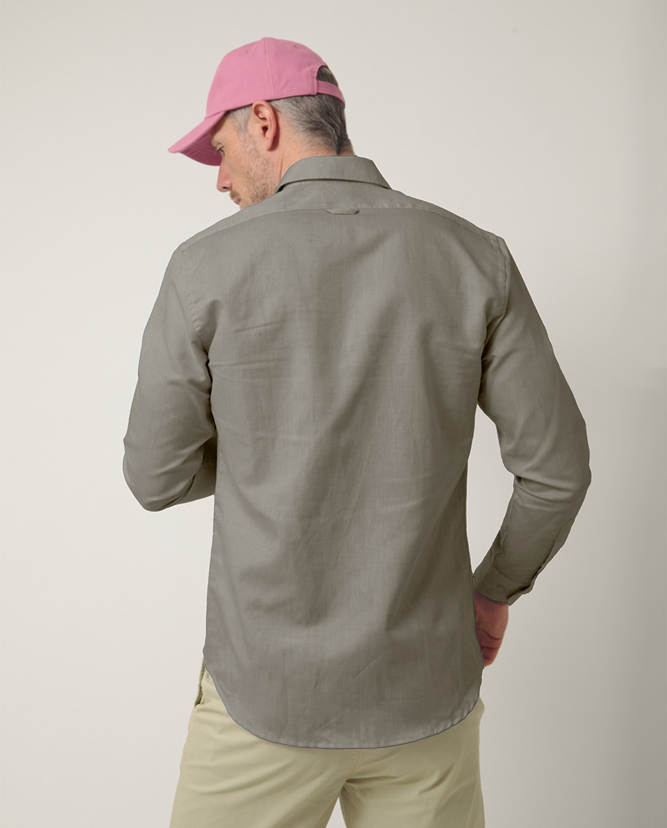 Camisa de Manga Comprida com Logótipo Bordado Castanho-claro-2