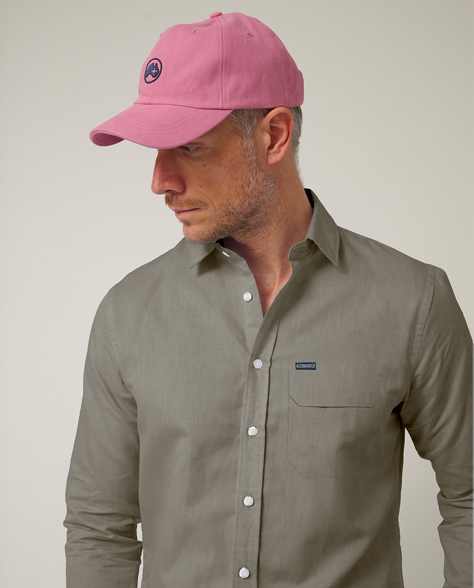 Camisa de Manga Comprida com Logótipo Bordado Castanho-claro-3