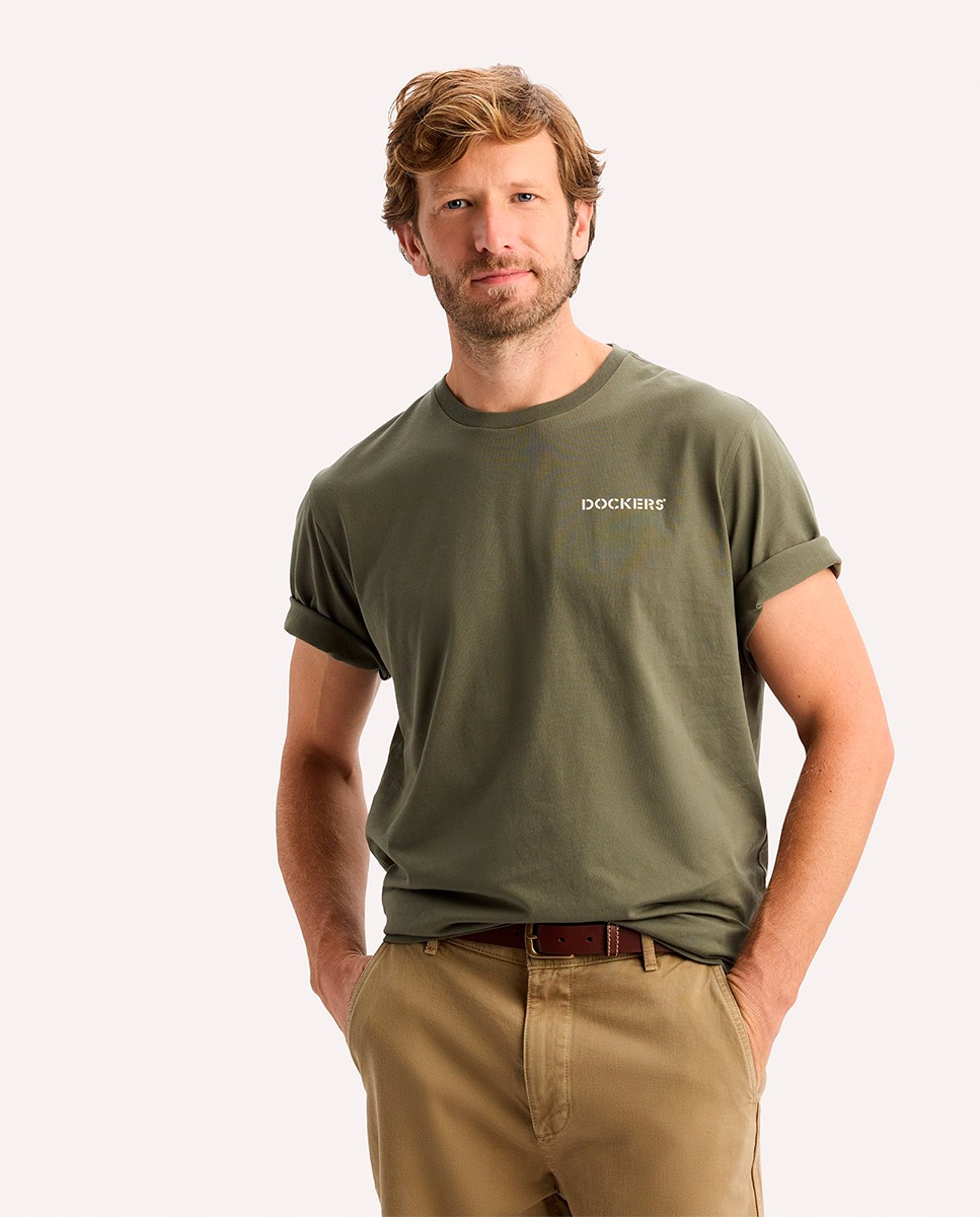 T-shirt de Manga Curta e Corte Regular Verde-militar-3
