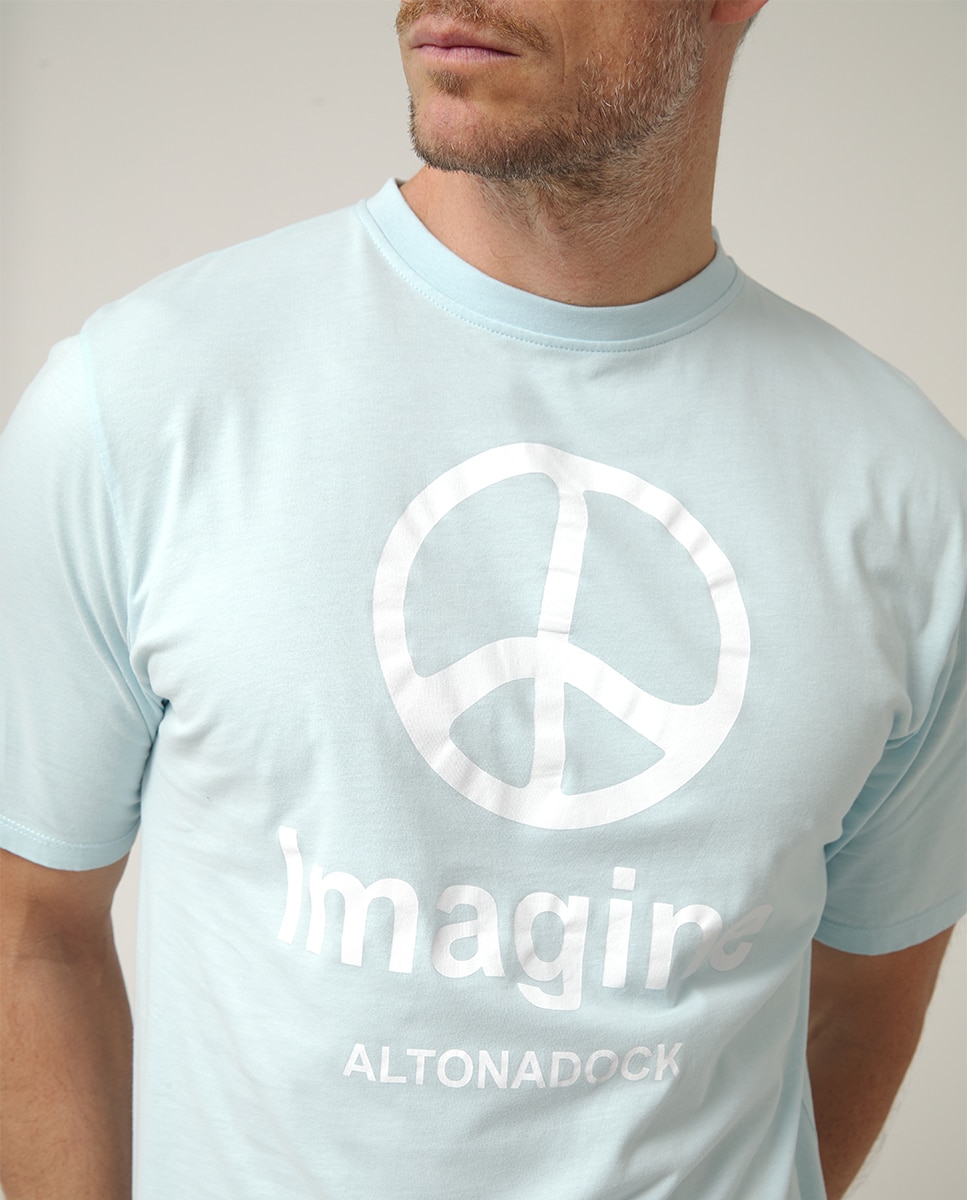 T-shirt de Manga Curta com Serigrafia Azul-claro-3