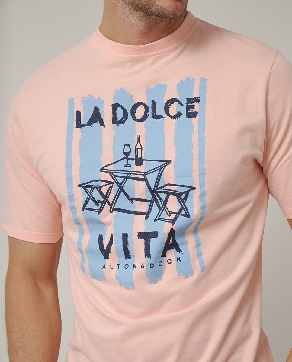 T-shirt de Manga Curta com Serigrafia Rosa-3