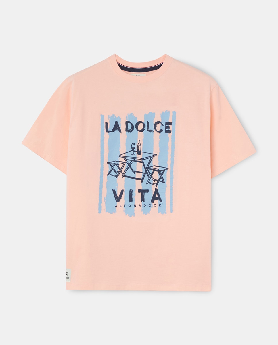 T-shirt de Manga Curta com Serigrafia Rosa-4