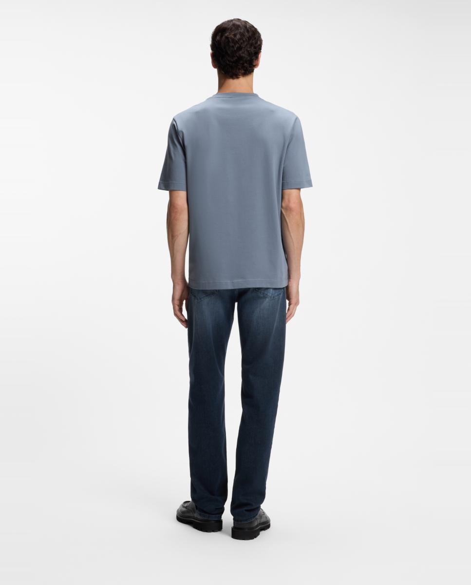 T-shirt Relaxed Fit com Logótipo Estampado e em Algodão Elástico Azul-2
