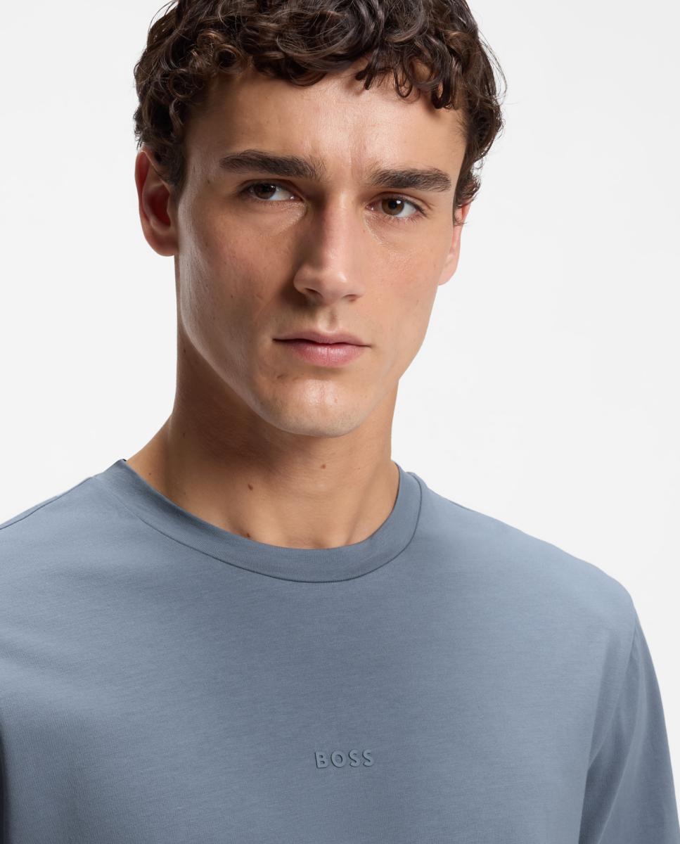 T-shirt Relaxed Fit com Logótipo Estampado e em Algodão Elástico Azul-3