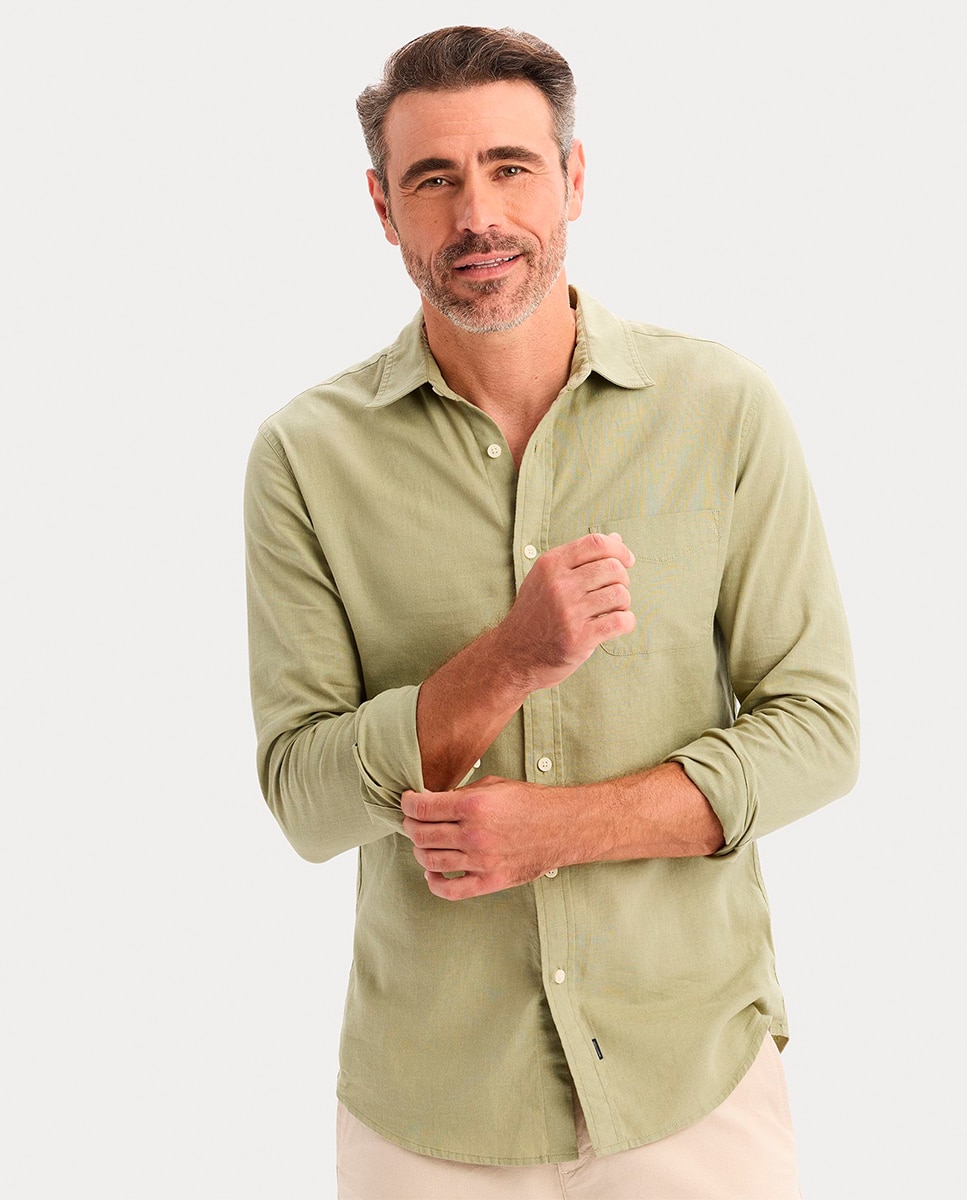Camisa com Manga Comprida em Tecido Leve Verde-claro-3