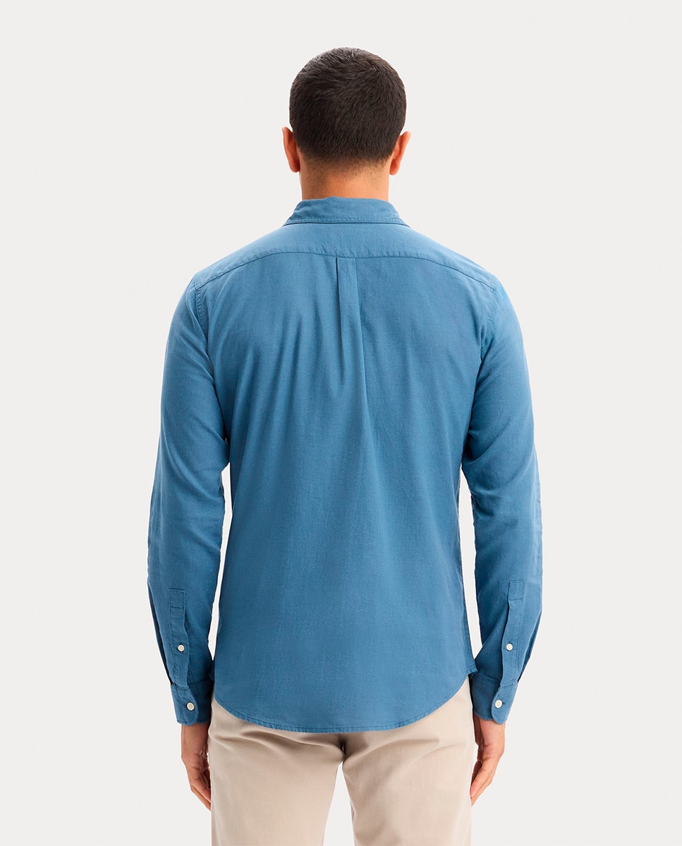 Camisa com Manga Comprida em Tecido Leve Azul-2