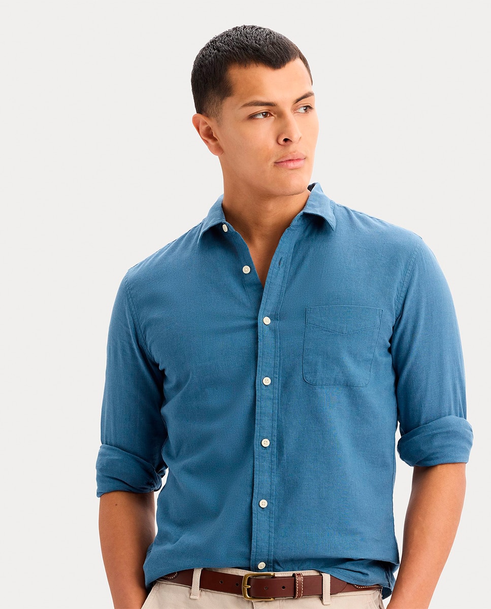Camisa com Manga Comprida em Tecido Leve Azul-3