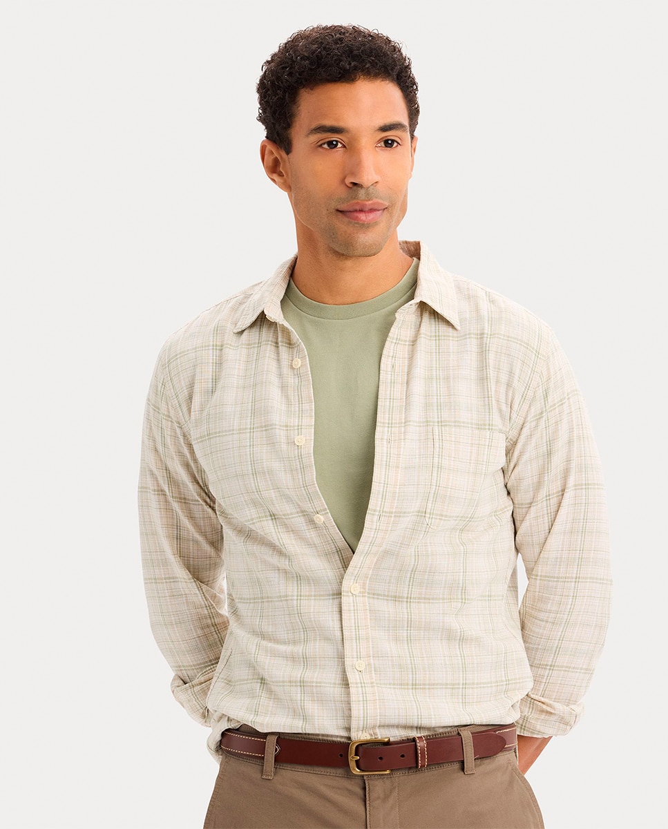 Camisa com Manga Comprida em Tecido Leve Caqui-3