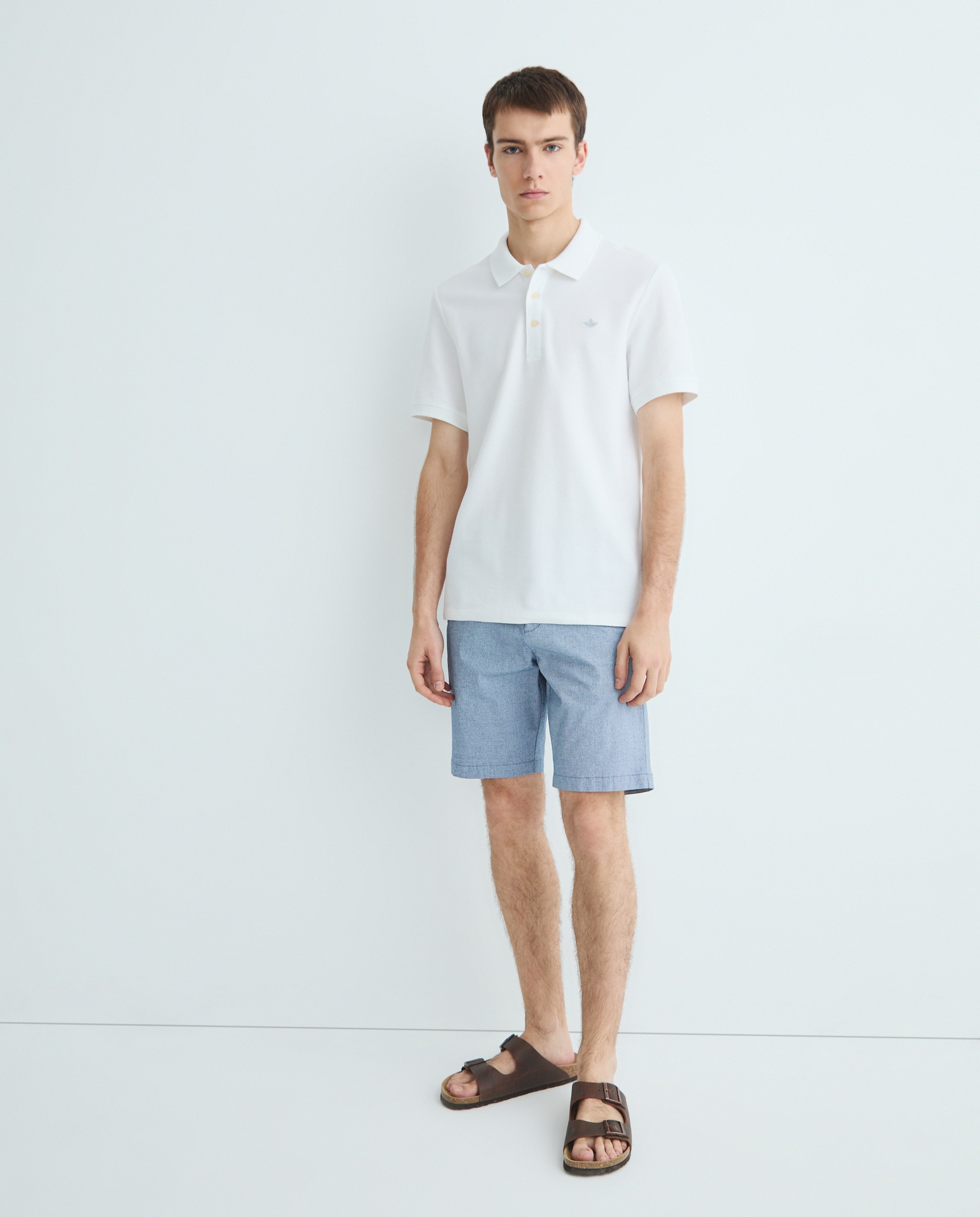 Polo Slim Fit com Manga Curta Branco-2