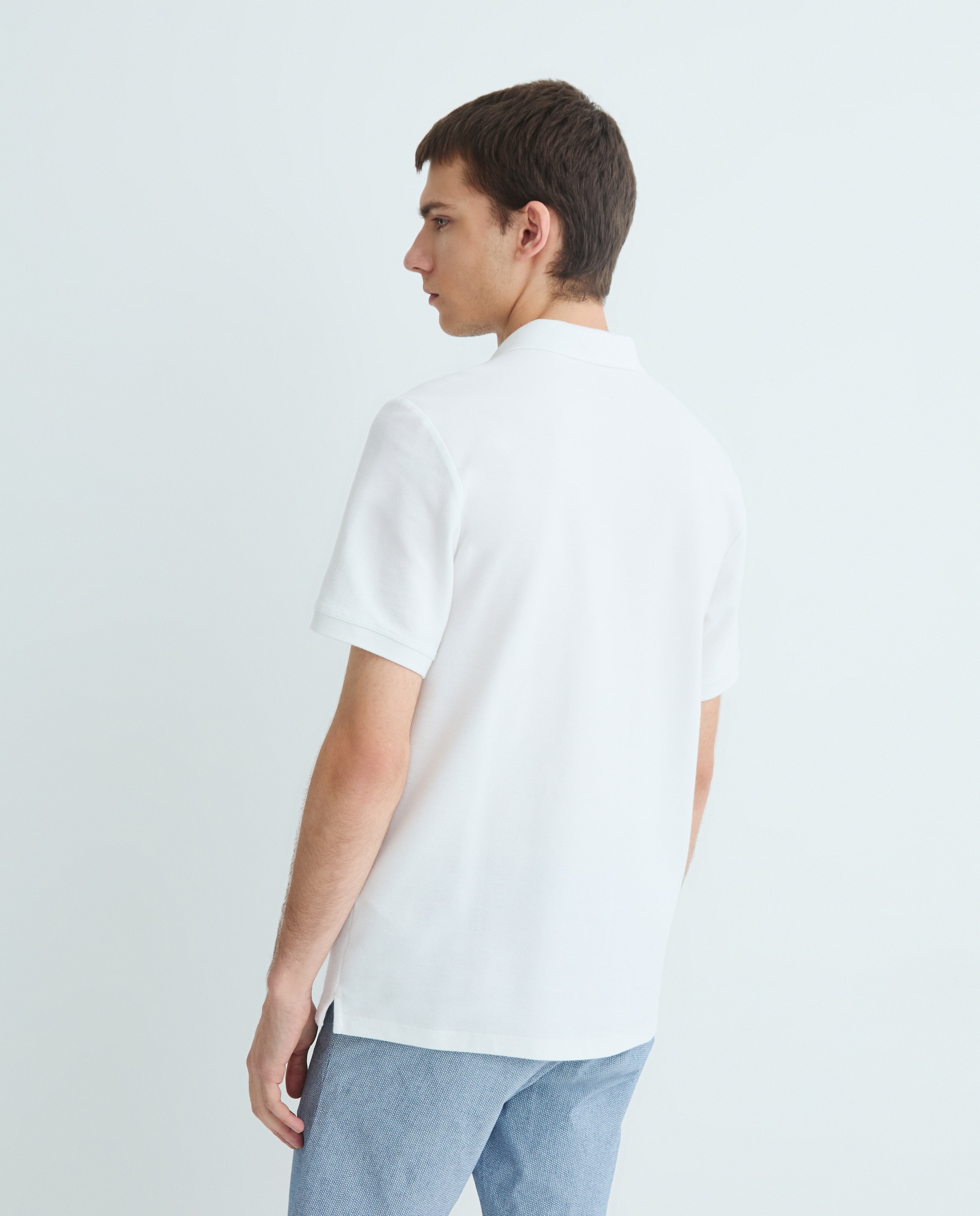 Polo Slim Fit com Manga Curta Branco-3