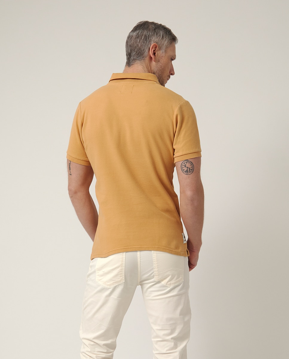 Polo de Manga Curta com Logótipo Bordado Castanho-claro-2