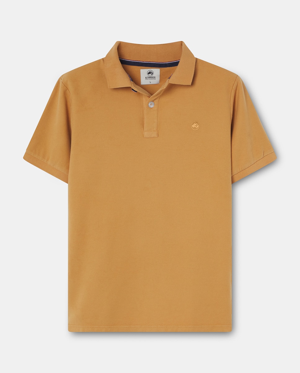 Polo de Manga Curta com Logótipo Bordado Castanho-claro-4