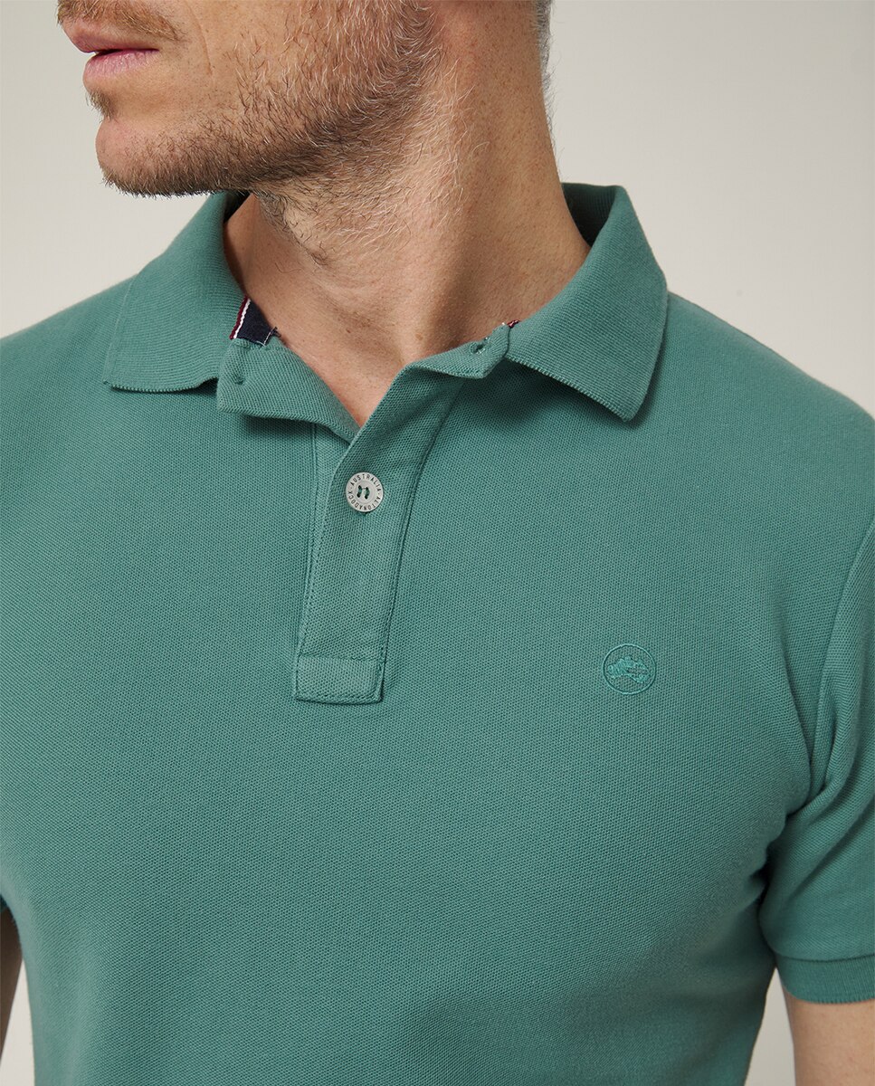 Polo de Manga Curta com Logótipo Bordado Azul-3