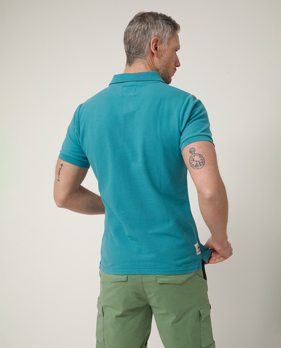 Polo de Manga Curta com Logótipo Bordado Azul-índigo-2