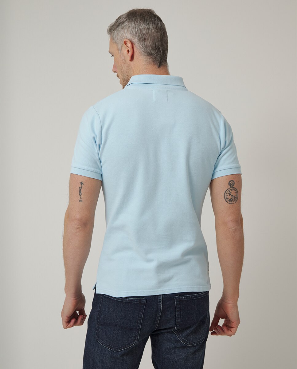 Polo de Manga Curta com Logótipo Bordado Azul-claro-2