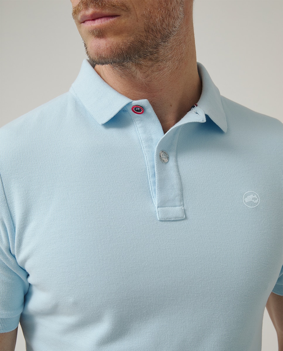 Polo de Manga Curta com Logótipo Bordado Azul-claro-3