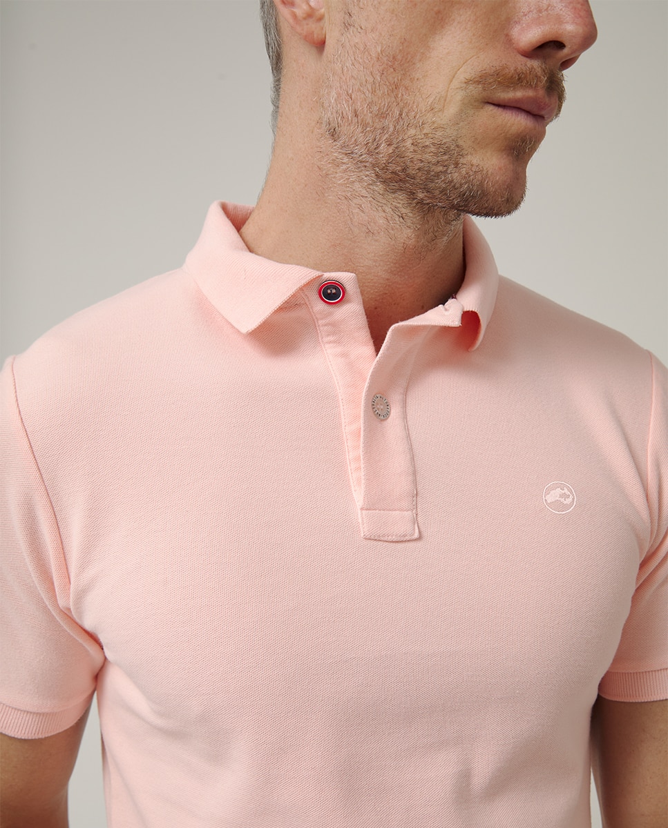 Polo de Manga Curta com Logótipo Bordado Rosa-3
