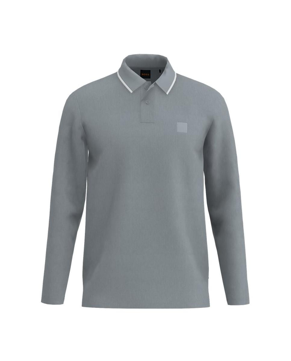 Polo manga larga de hombre. - Boss - Gris Gris-1