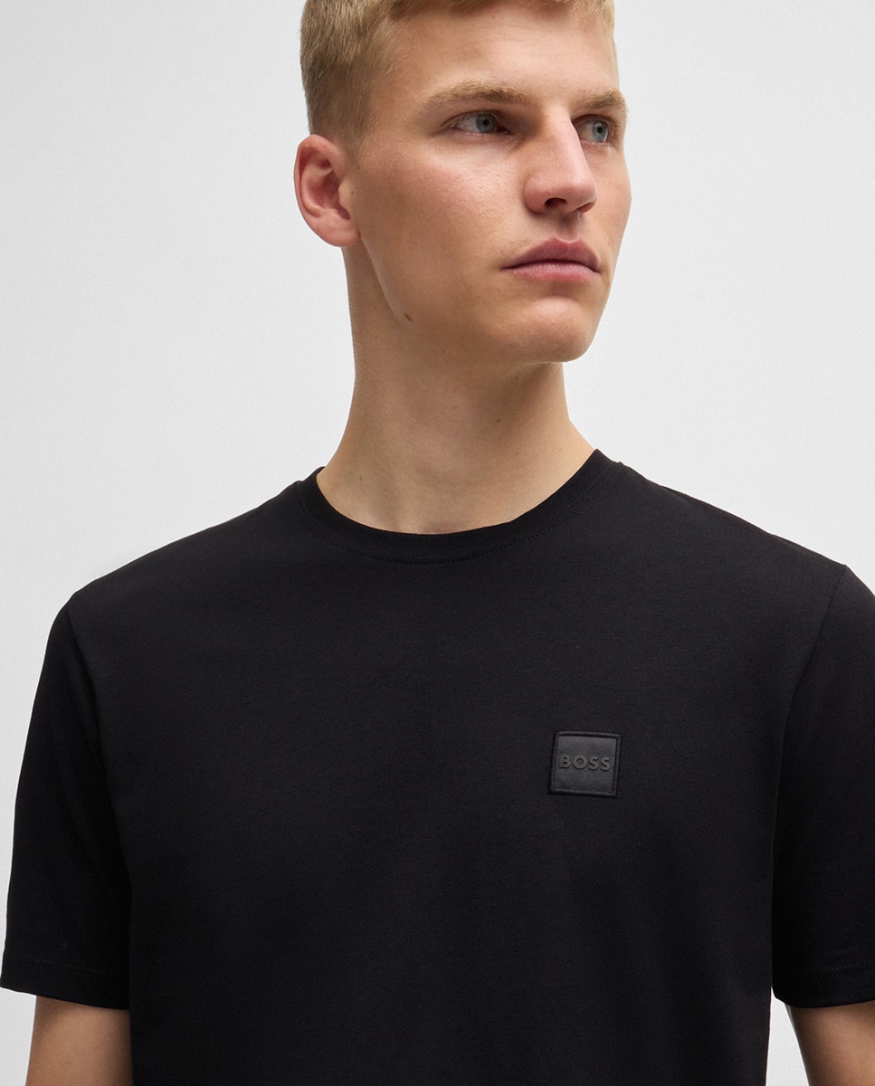 T-shirt de Malha de Algodão com Remendo de Logótipo Preto-3