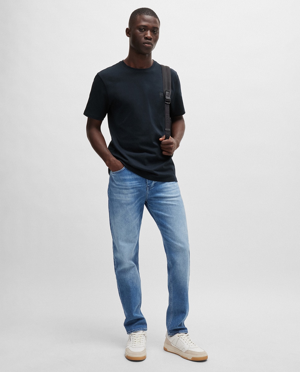 T-shirt de Malha de Algodão com Remendo de Logótipo Azul-marinho-6