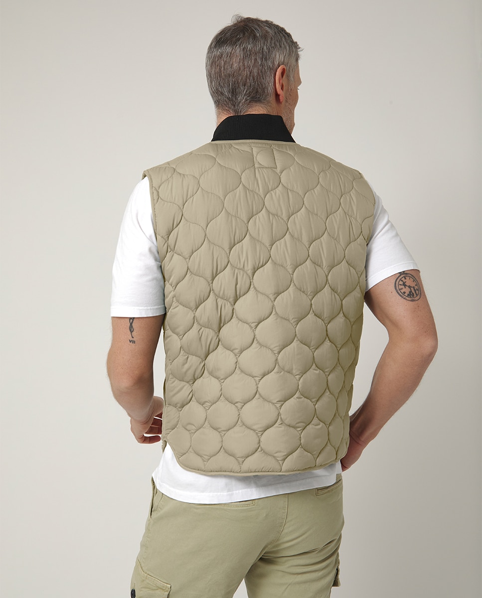 Colete Acolchoado com Bolsos Bege-2