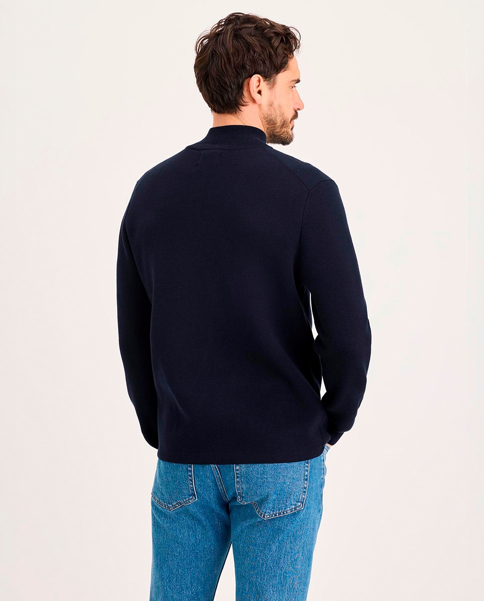 Camisola de Malha com Fecho de Correr Azul-marinho-2